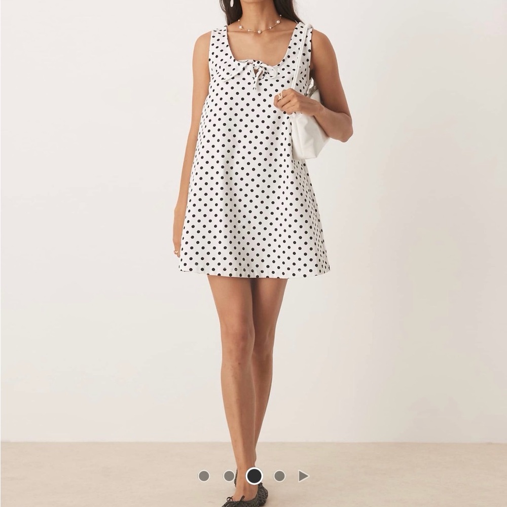 ASOS polka Dot Sleeveless denim scoop  Mini Dress - White/Black size 2